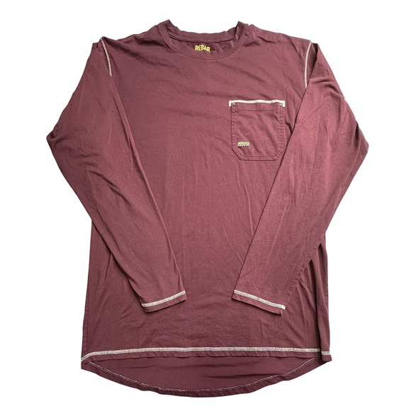 Ariat Rebar Shirt Mens Large Tall Maroon Long Sleeve Workwear Pocket Logo Tee - Picture 1 of 10